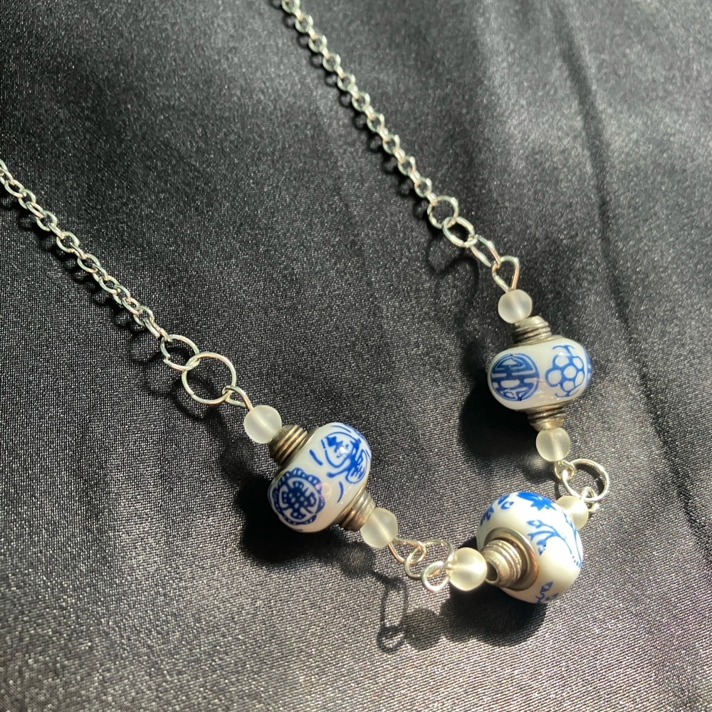 ✨ Handmade Upcycled Vintage Porcelain and Glass Bead Necklace